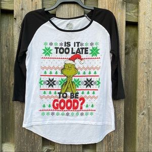 Official Dr Seuss The Grinch Christmas 3/4 sleeve raglan Tagless tee